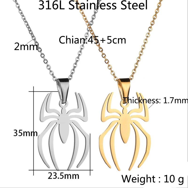 High-Quality Stainless Steel Spider Pendant Necklace