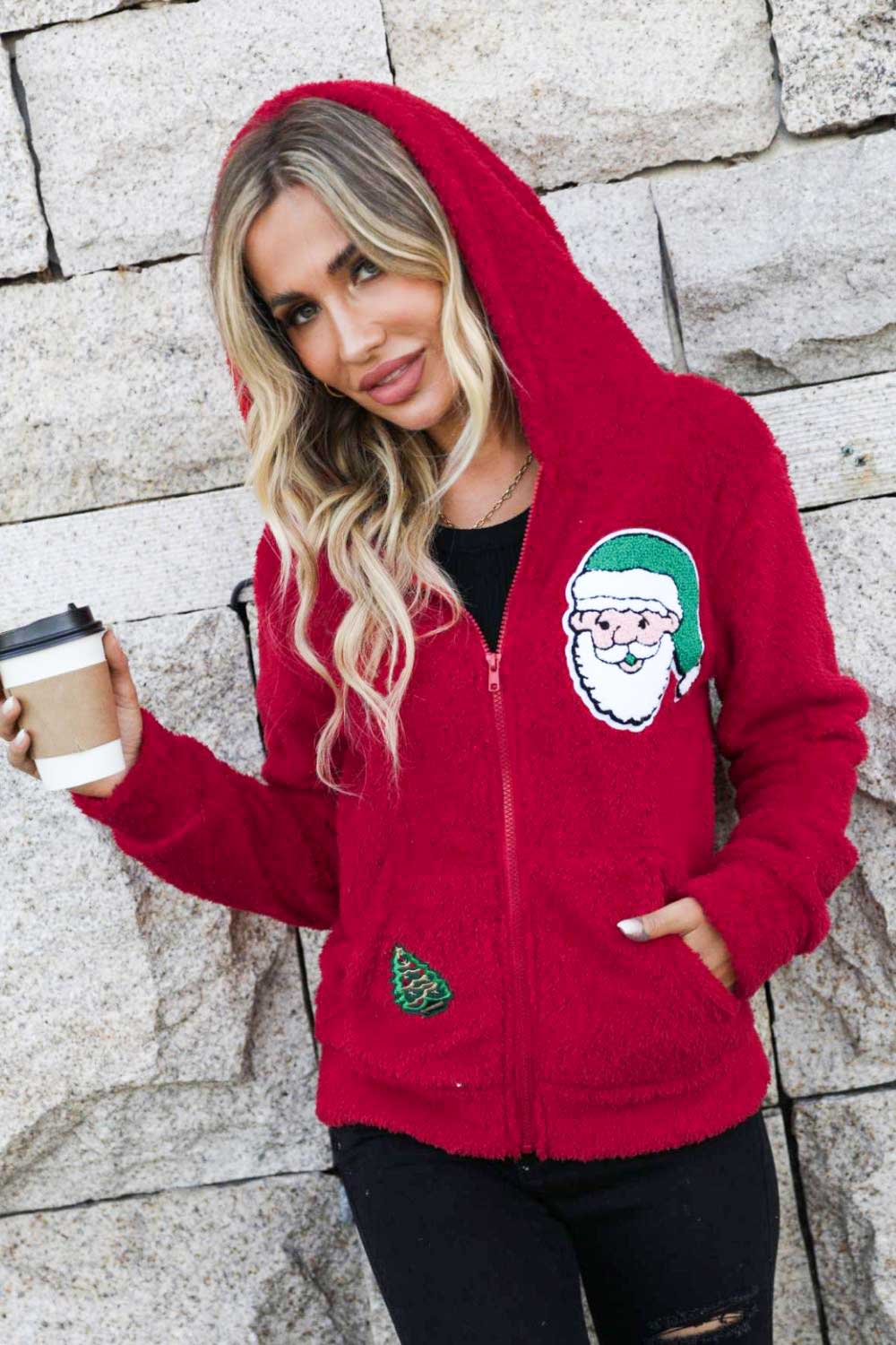 Christmas Graphic Zip-Up Hooded Jacket