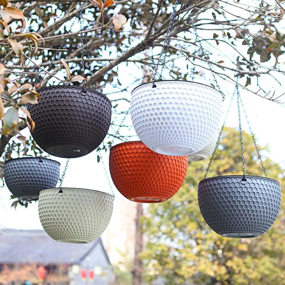 Honeycomb-Inspired Resin Hanging Flower Basket: Self-Watering, Eco-Friendly Design for Outdoor Gardens