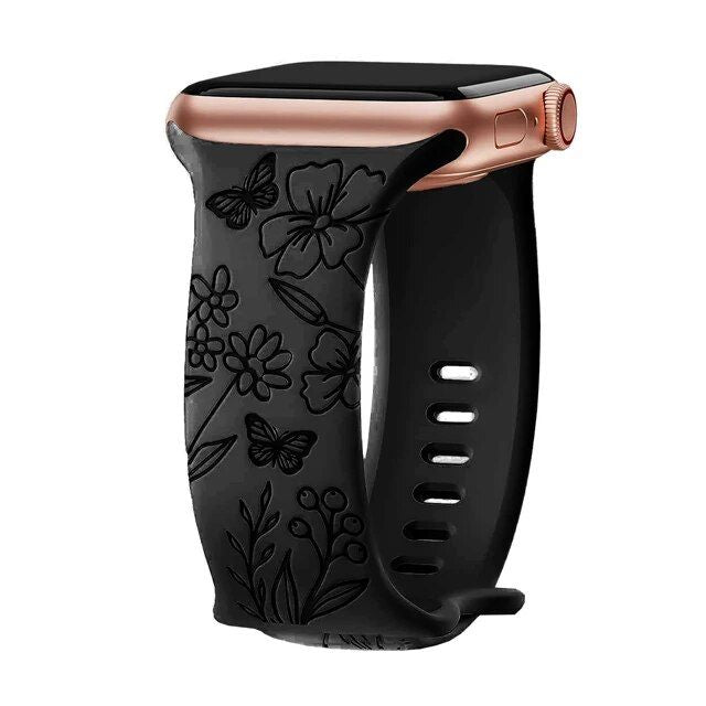 Floral Engraved Silicone Strap for Apple Watch - Fits All Series & Sizes