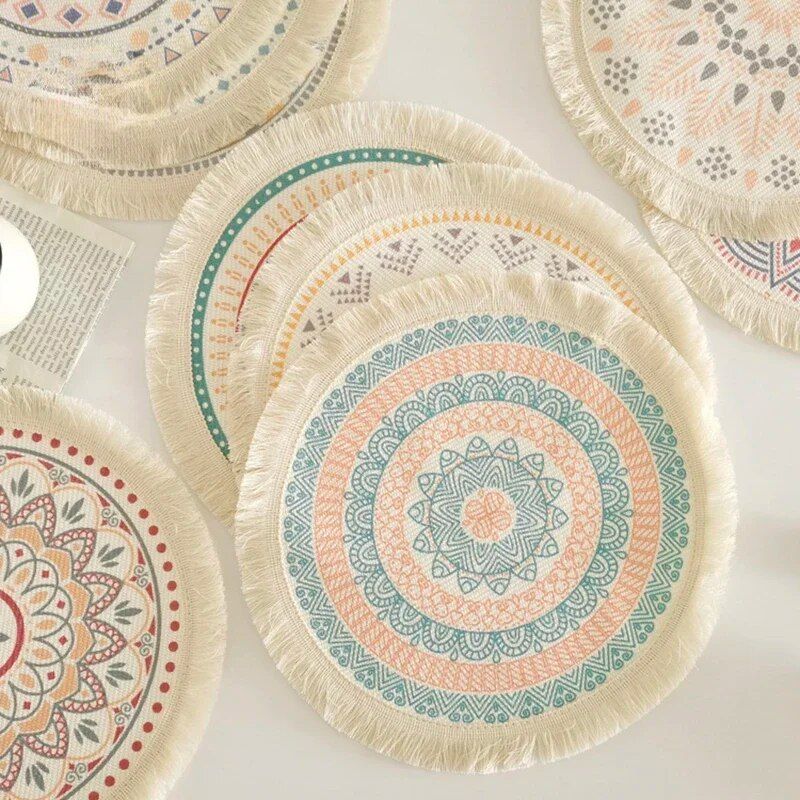 Eco-Friendly Boho Linen Round Placemats for Dining Table Decor