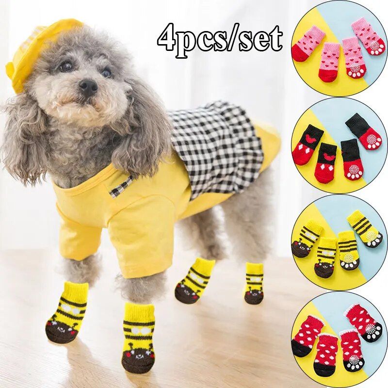 4Pcs Cute Pet Dog Socks