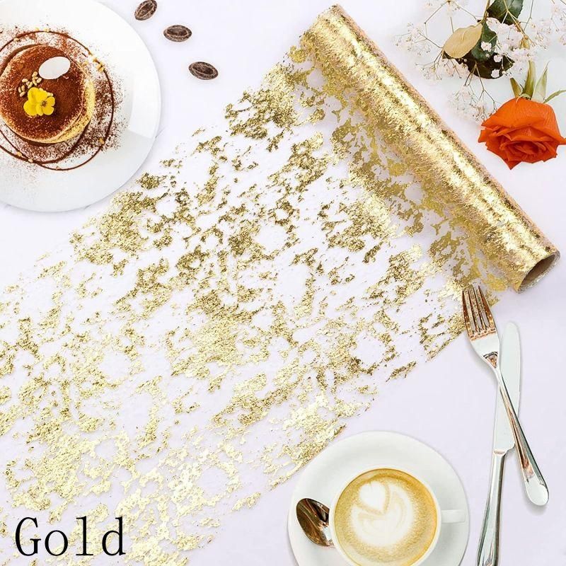 Luxurious Gold Foil Mesh Sequin Table Runner for Weddings and Special Events