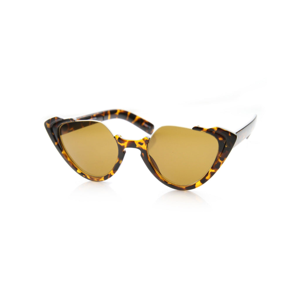 Women’s Tortoise & Amber Half-Frame Cat-Eye Sunglasses