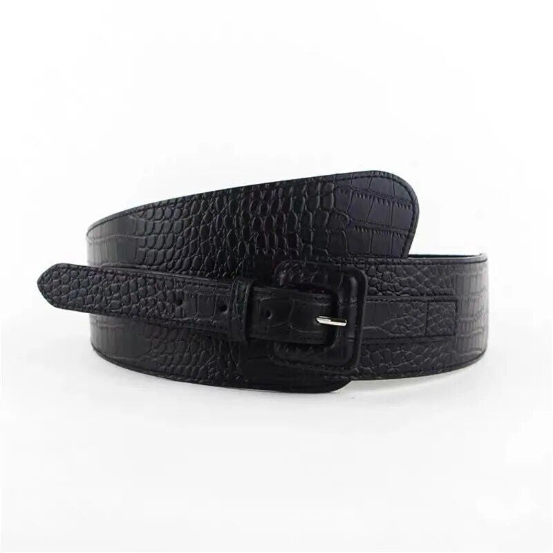 Elegant French Crocodile-Pattern Wide Belt for Women