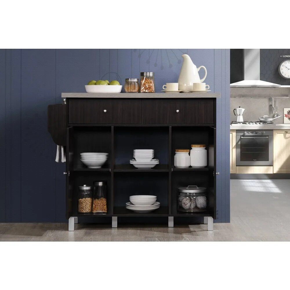 Multi-Purpose Kitchen Island with Spice Rack and Towel Holder