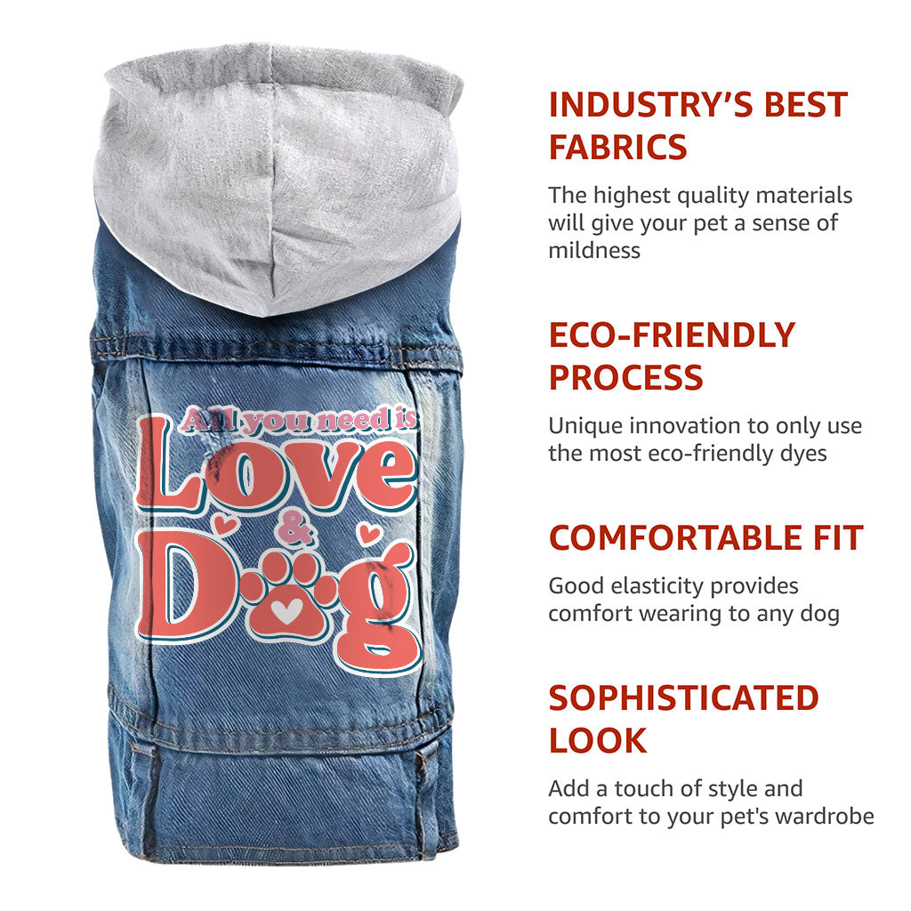 All You Need Is Love and Dog Dog Denim Jacket - Quote Dog Denim Coat - Themed Dog Clothing