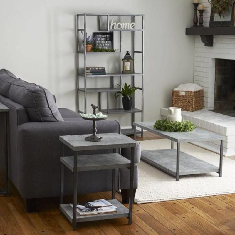 Modern Slate Grey Coffee Table with Storage Shelf