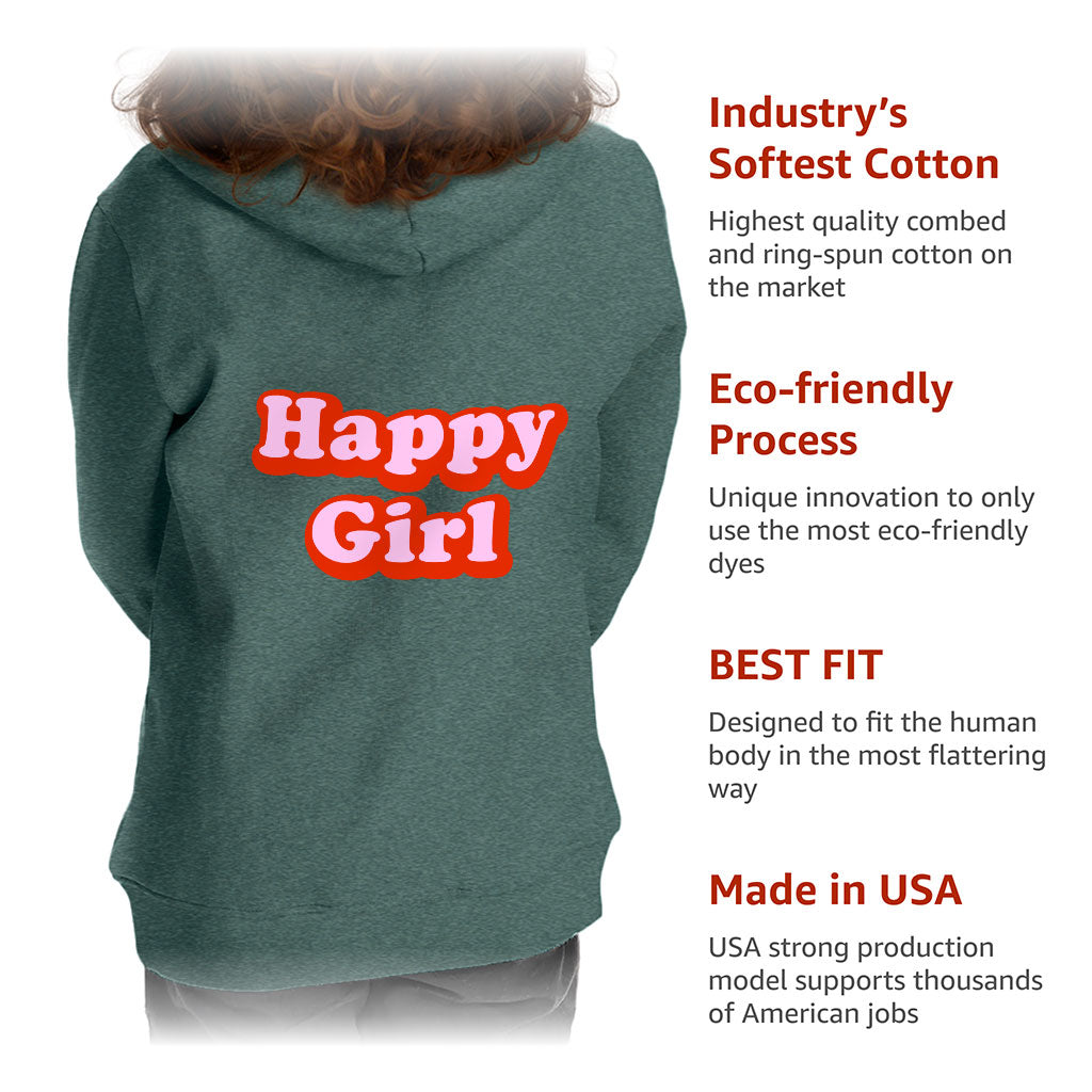 Happy Girl Toddler Full-Zip Hoodie - Graphic Toddler Hoodie - Cute Design Kids' Hoodie