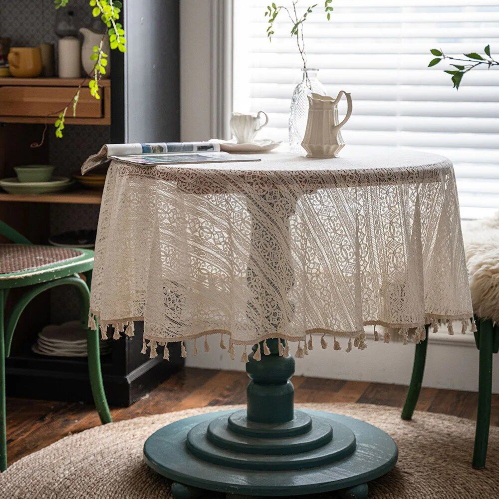 Elegant Handmade Lace Crochet Round Tablecloth