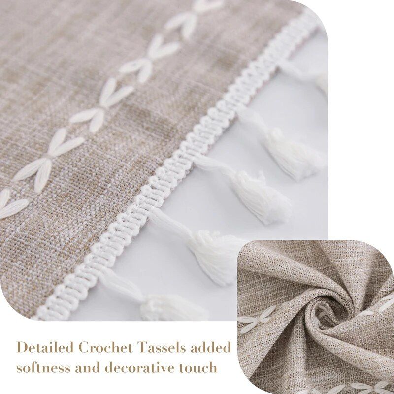 Luxurious Boho-Chic Striped Linen Cotton Shower Curtain with Tassels and Hooks