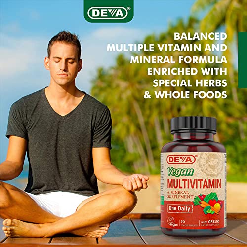 DEVA Vegan Multivitamin & Mineral Supplement - Vegan Formula with Green Whole Foods, Veggies, and Herbs - High Potency - Manufactured in USA and 100% Vegan - 90 Count (Pack of 2)