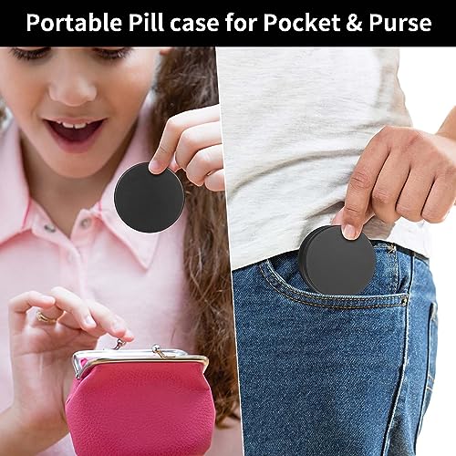 Portable Pill Case Pill Box Daily - Waterproof Single Metal Pill Organizer for Pocket Purse, Aluminium Alloy Round Daily Medicine Container to Hold Vitamins, Fish Oil Medium Size