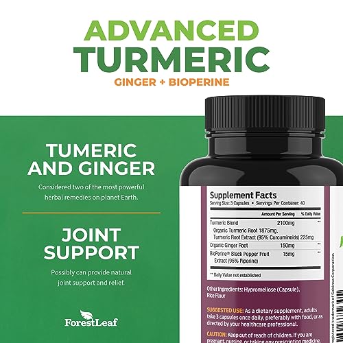 2265mg Extra Strength Organic Turmeric Supplement - with BioPerine and Ginger for High Absorption -Turmeric Curcumin with Black Pepper Extract - 95% Curcuminoids - Herbal Joint Support (120 Capsules)