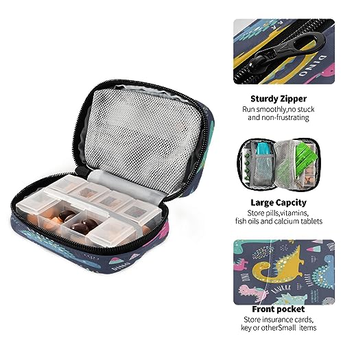 Takiito Cute Funny Kids Dinosaurs Travel Pill Organizer Bag, Weekly Daily Pill Case Bag Portable Pill Box for Vitamin Supplement Medicine