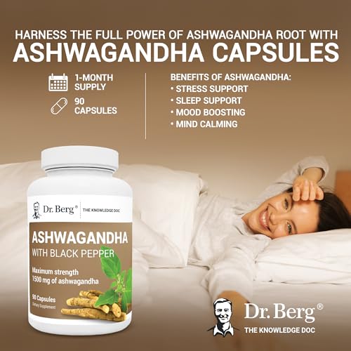 Dr. Berg Ashwagandha Capsules with Ashwagandha Root Powder & Black Pepper Extract - Ashwagandha Capsules for Men & Women - Ashwagandha Maximum Strength 1500mg of Ashwagandha Root - 90 Capsules