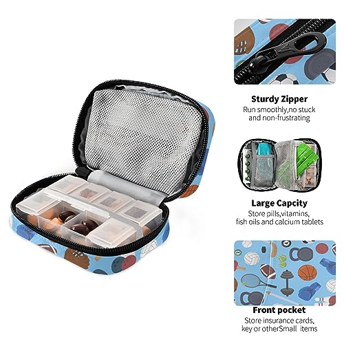 Sports Balls Game Travel Pill Organizer Case Weekly Portable Pill Bag Container 7 Days Pill Box Organizer for Fish Oils Vitamin Holder Supplement Travel Gifts