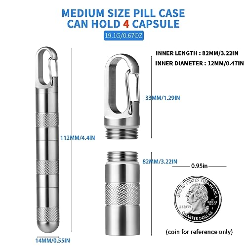 Large Titanium Pill Case,TISUR Titanium Keychain Pill Holder Travel Pill Box Container Multitool EDC Every Day Carry for Men (Gray Titanium Large -3.26 inch)