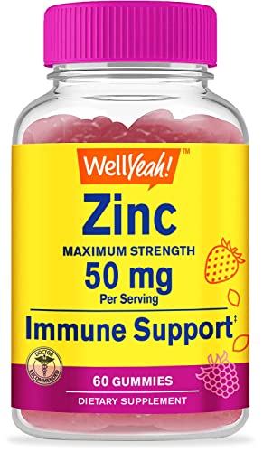 WellYeah Zinc Gummies 50 mg - Supports Healthy Immune Function and Antioxidant Health - Natural Berry Flavor - Gluten-Free, GMO-Free - Chewable Gummy Dietary Supplement - 60 Gummies