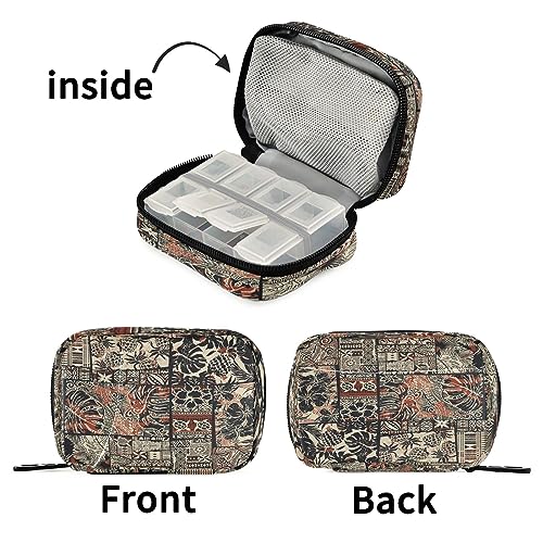 Kigai Patchwork Pill Case, Portable Weekly Daily Pill Case Bag Organizer with Zipper for Vitamins Medicine Supplements Travel Family Business