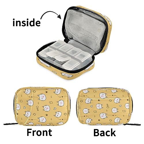 Flradish Cartoon Cat Face Weekly Pill Organizer Portable Removable 7-Day Travel Zippered Pill Case Purse Pill Box Organizer for Vitamins Pills Supplements