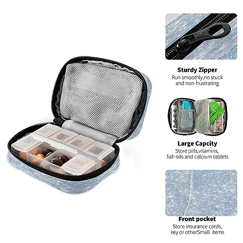 Flradish Blue Glitter Sequins Weekly Pill Organizer Portable Removable 7-Day Travel Zippered Pill Case Purse Pill Box Organizer for Vitamins Pills Supplements