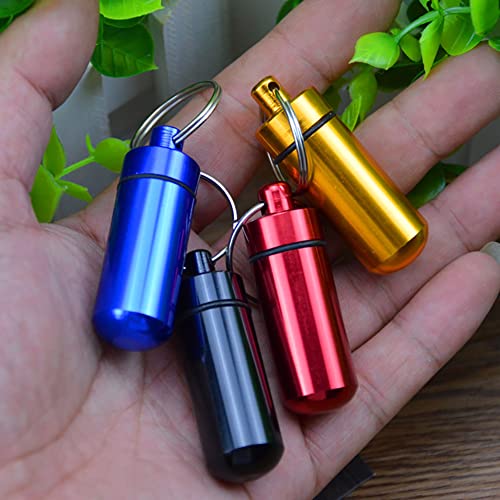 6 Pcs Aluminum Pill Bottle Waterproof Pill Medicine Box Case Portable Mini Size Vitamin Holder Key Ring Pill Container for Outdoor Travel Camping