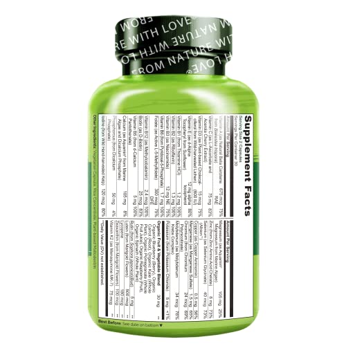 NATURELO Whole Food Multivitamin for Teenage Boys - Vitamins and Minerals Supplement for Active Kids - with Plant Extracts - Non-GMO - Vegan & Vegetarian - 60 Capsules