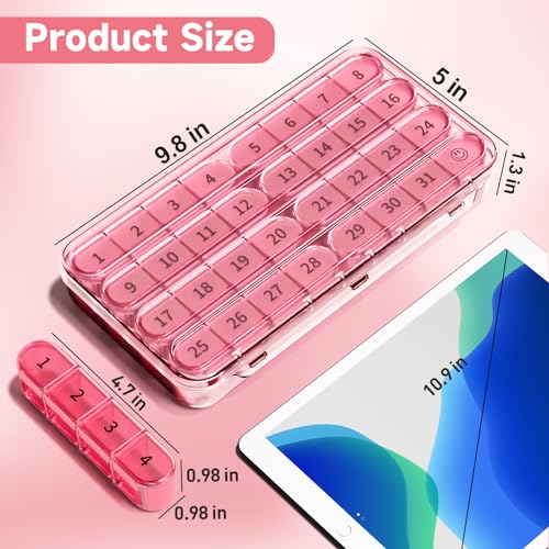 Zoksi Monthly Pill Organizer 1 Time a Day, 30 Day Pill Box Organizer Once a Day, One Month Large Pill Case for Travel, 31 Day Daily Medcine Container for Vitamins, Supplement & Medication (Pink)