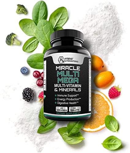 MiracleMulti MEGA Multivitamin for Men and Women - Multi Vitamin and Multi Minerals with Probiotics, Enzymes, Mushroom Complex, Anti-Oxidants, Organic Superfood Blend, Non-GMO - 90 Tablets