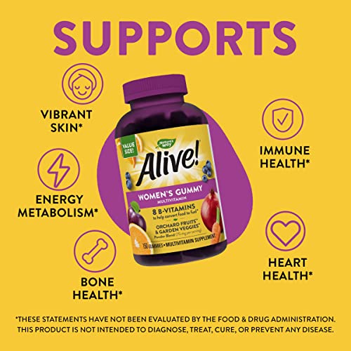 Nature's Way Alive! Women's Daily Gummy Multivitamins, Full B-Vitamin Complex, Supports Heart Health*, Mixed Berry Flavored, 150 Gummies