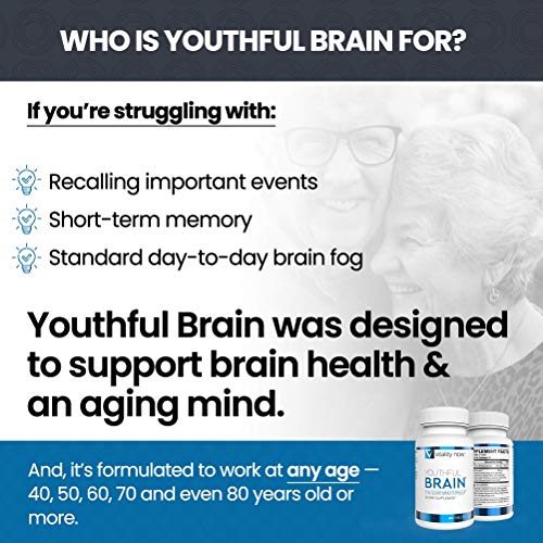 Vitality Now Youthful Brain | Memory & Brain Health Support Supplement - Brain Booster Clarity with Bacopa Monnieri, Ginkgo Biloba, B12 - Easy to Swallow Tablets - 30-Day Supply (60 Count)