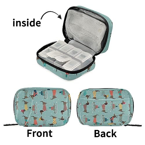 Dachshunds Dog Travel Pill Organizer Case Cute Medicine Organizer Travel Pillbox Portable Pill Container for Fish Oils Vitamin Holder Supplement Travel Gifts