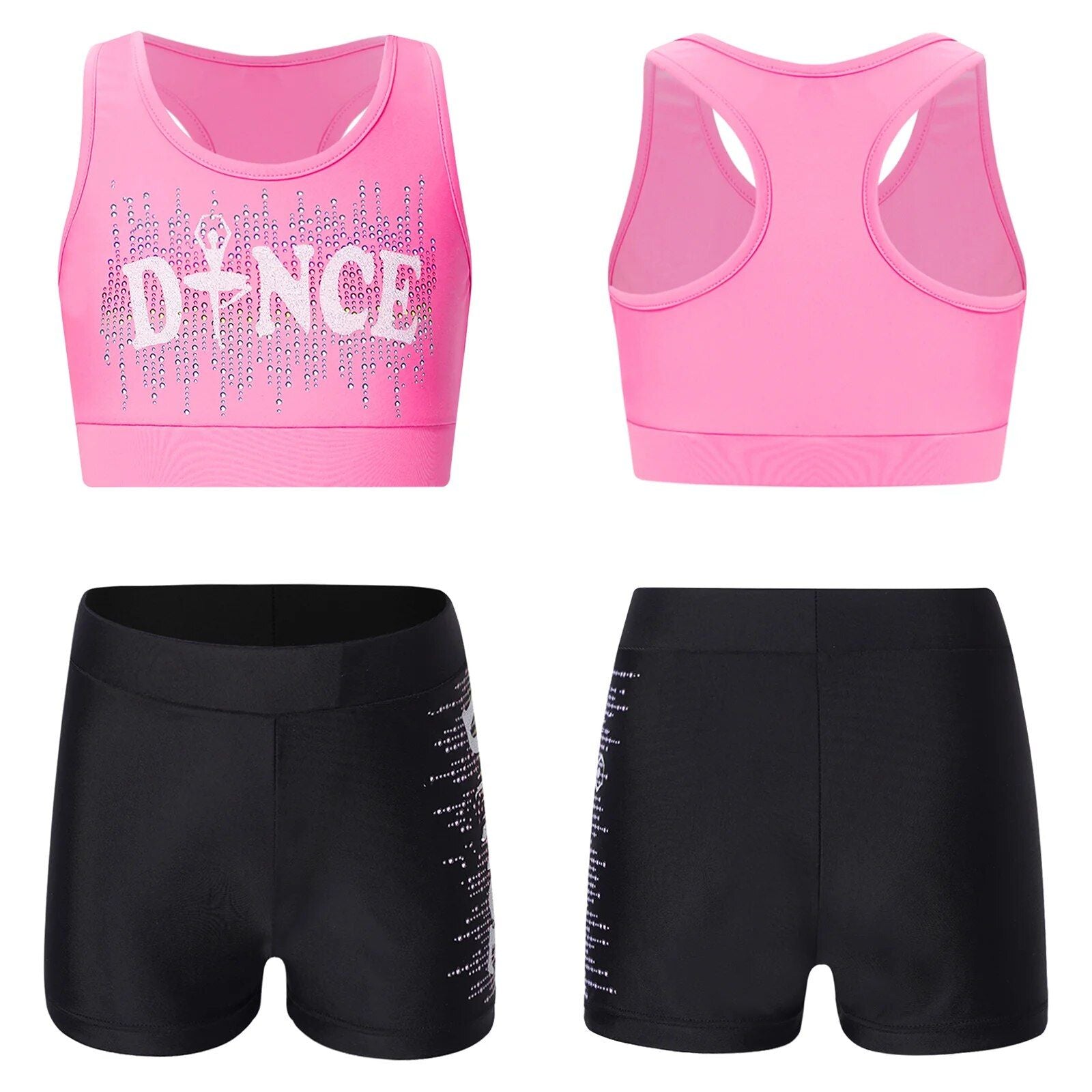 Girls' Sporty Dance & Gymnastics Outfit - Sleeveless Crop Top & Athletic Shorts Set