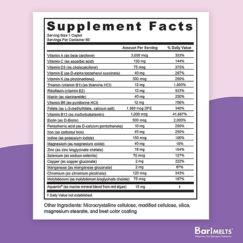 BariMelts The Step Up Once Daily Bariatric Multivitamin with Iron - 2 Month Supply (60 Caplets) - Sugar-Free - Post-Op Bariatric Vitamins for Women