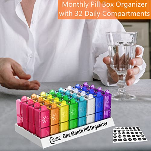 Monthly Pill Organizer, CAidRE 30 Day Pill Organizer 2 Times a Day, One Month Pill Box Organizer 2 Times a Day, 31 Day Pill Organizer AM PM, Weekly Pill Holder for Fish Oil, Vitamins, Supplements