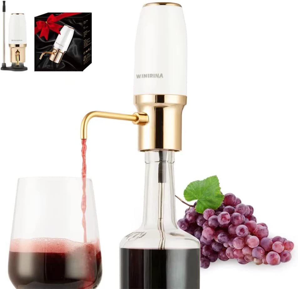 Winirina Electric Wine Aerator Pourer Automatic Wine Dispenser Professional USB Rechargeable Wine Decanter With Upgraded Adjustable Stainless Steel Telescopic Connecting Tube Wine Gift for Mom Wife…