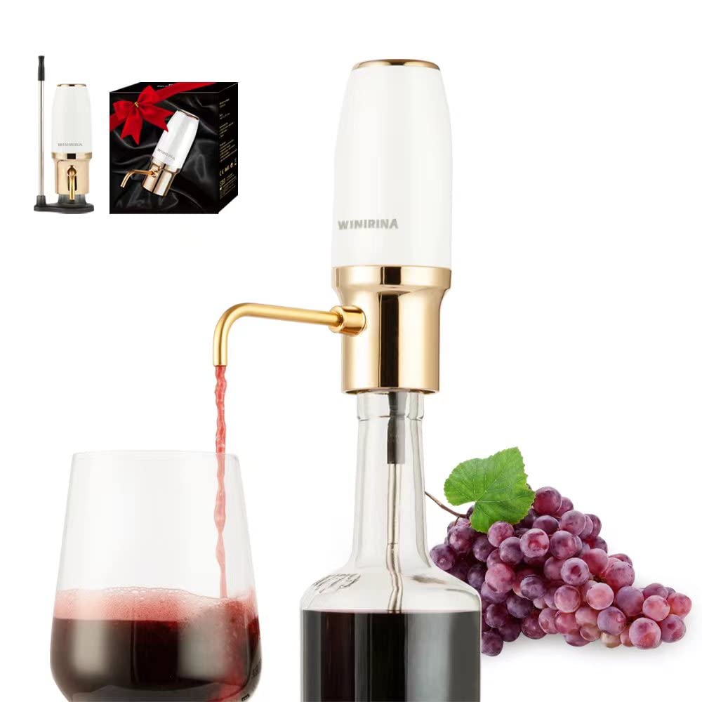 Winirina Electric Wine Aerator Pourer Automatic Wine Dispenser Professional USB Rechargeable Wine Decanter With Upgraded Adjustable Stainless Steel Telescopic Connecting Tube Wine Gift for Mom Wife…