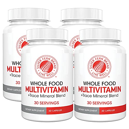 Silver Fern Whole Food Daily Multi Vitamin w/Trace Mineral Blend Supplement - 4 Bottles - 60 Vegicaps Each - 120 Day Supply - Natural, Non-GMO, Vegan, Multivitamin - Zero Synthetics