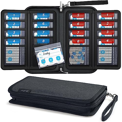 ZIKEE Slim Folding Pill Organizer Bag with 20 Writable BPA-Free Pill Pouches, Travel 22 Slot Pill Box Bag with a Zipper Design for Safely Storing Vitamins, Medications, Prescriptions, Fish Oil