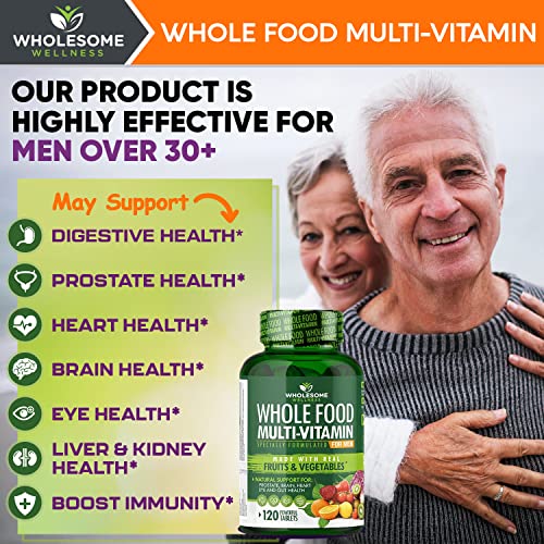 Whole Food Multivitamin for Men - Natural Multi Vitamins, Minerals, Organic Extracts - Vegan Vegetarian - 120 Tablets