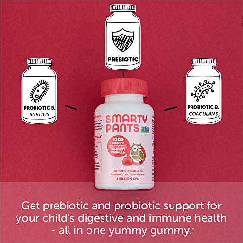 SmartyPants Kids Probiotic Immunity Gummies: Prebiotics & Probiotics for Digestive Health and Immune Support Supplement, Gluten Free, Vegan, Strawberry Crème Flavor, 60 Count (30 Day Supply)