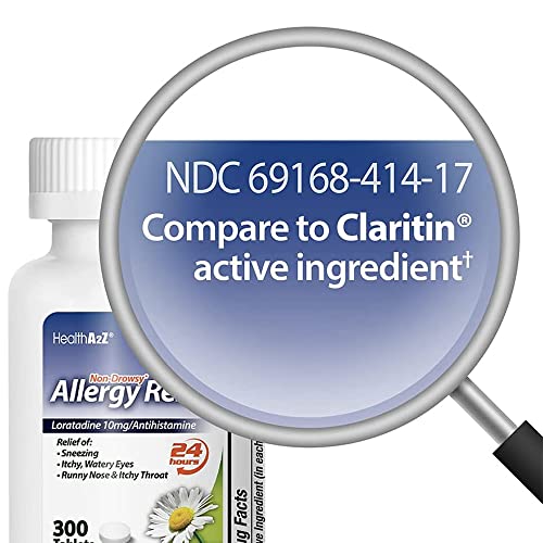 HealthA2Z® Allergy Relief | Loratadine 10mg | 300 Counts | Antihistamine | Non-Drowsy | Relief from Itchy Throat, Sneezing, Runny Noses | 24-Hours Allergy Medicine