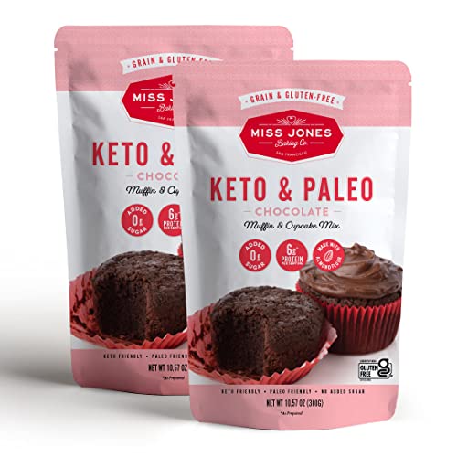 Miss Jones Baking Keto Chocolate Muffin & Cupcake Mix - Gluten Free, Low Carb, No Sugar Added, Naturally Sweetened Desserts & Treats - Diabetic, Atkins, WW, and Paleo Friendly (Pack of 2)