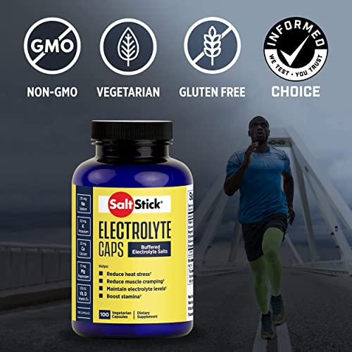 SaltStick Caps, Bottle of 100 Electrolyte Replacement Capsules for Rehydration, Exercise Recovery, Youth & Adult Athletes, Hiking, Camping, Hangovers, & Sports Recovery, Gluten Free, Non-GMO