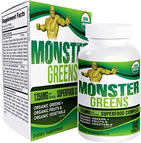 Organic Greens (All-in-1) Superfood Greens Supplements with 28 Superfoods - Multi Greens Supplement Pills - Certified Organic - Easy to Swallow - 60 Tablets
