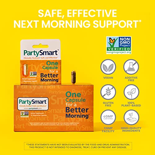 Himalaya PartySmart, One Capsule for a Better Morning, Plant-Based, Liver Support, Better Morning After Drinking, Alcohol Breakdown, Clinically Studied, Non-GMO Project Verified, 10 Capsules