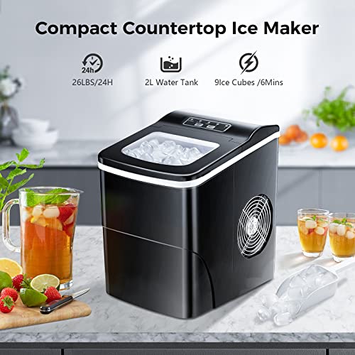 AGLUCKY Countertop Ice Maker Machine, Portable Ice Makers Countertop, Make 26 lbs ice in 24 hrs,Ice Cube Ready in 6-8 Mins with Ice Scoop and Basket