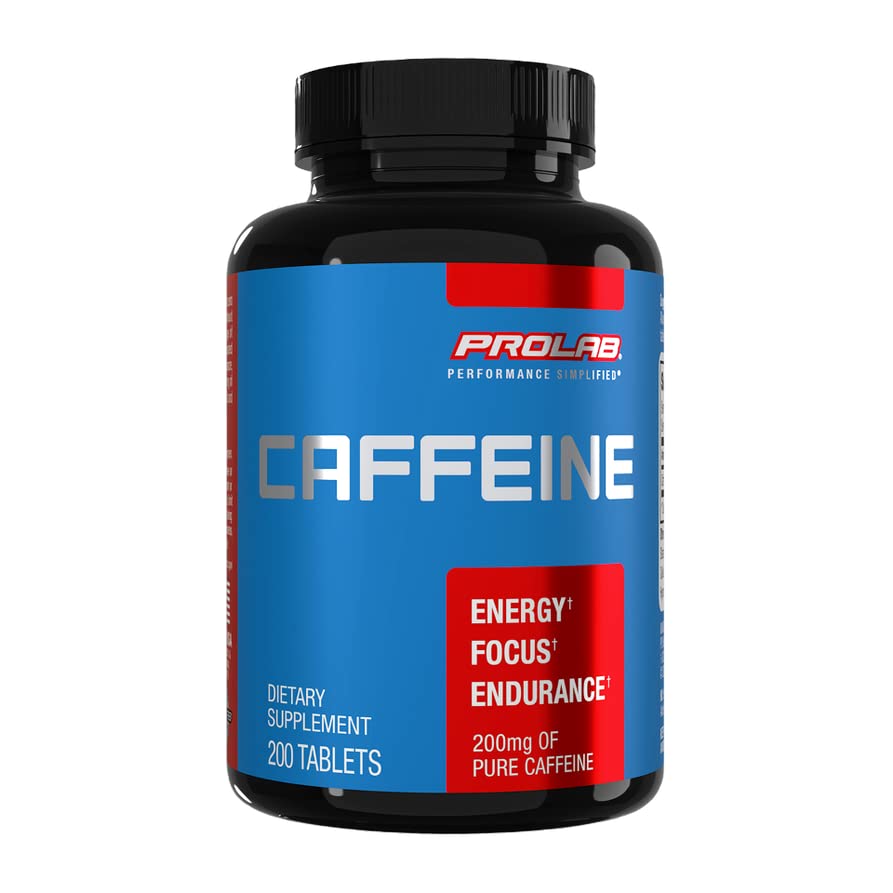 ProLab Caffeine Tablets 200mg - 200ct | Energy Support, Helps Enhance Endurance & Mental Focus, Reduce Fatigue, Pre-Workout, Extra Strength