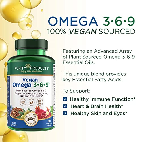 Omega 3-6-9 Vegan and Vegetarian Omega Formula - “5 in 1” Essential Fatty Acid Complex - Scientifically Formulated Plant-Based Omega 3 6 9 Essential Fatty Acids (EFA) - from Purity Products (60)